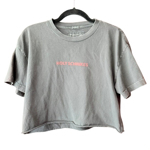 Abercrombie & Fitch Tommy Boy Holy Schnikes Cropped Graphic Tee Grey Women's Med - Picture 2 of 6